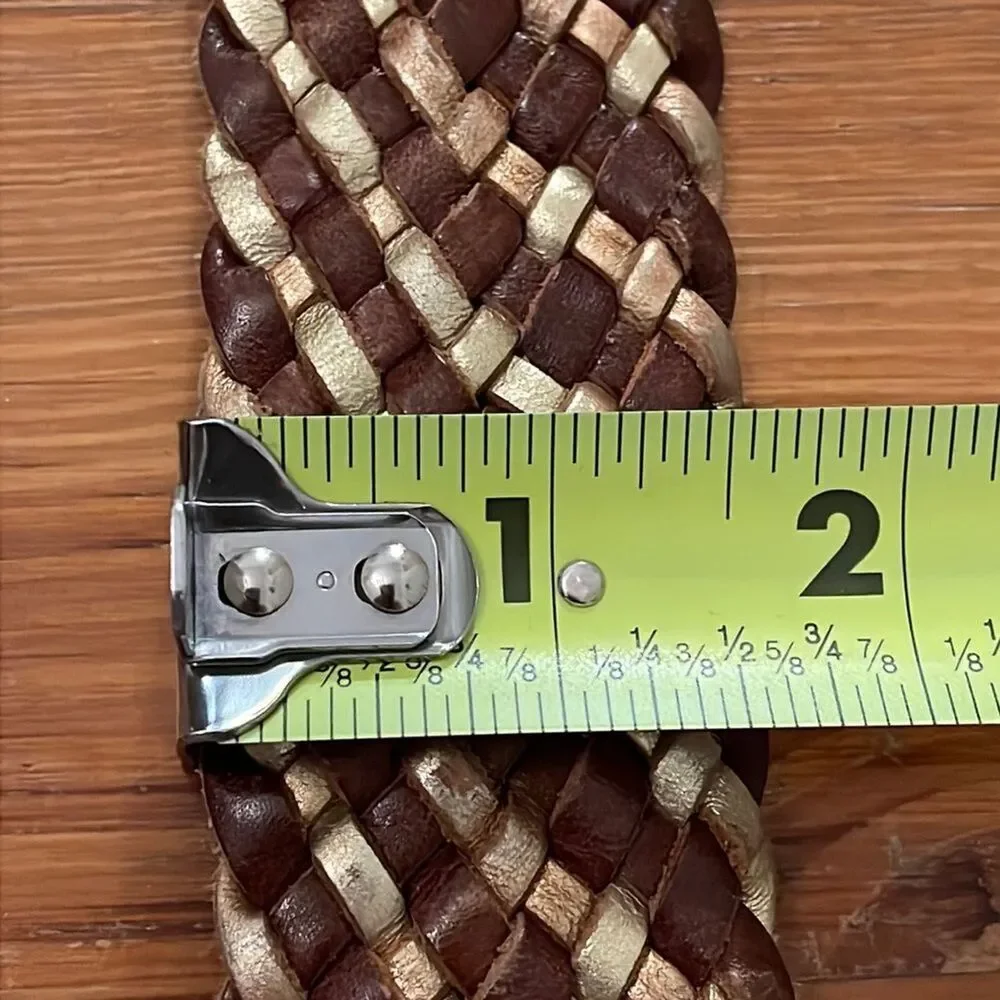 American Eagle Braided Leather Belt Brown Gold Oval Buckle Womens S/M